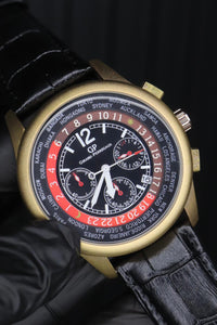 Casino Chronograph Watch – Leather Strap, Vintage Dial, Quartz, Black Gold ProX