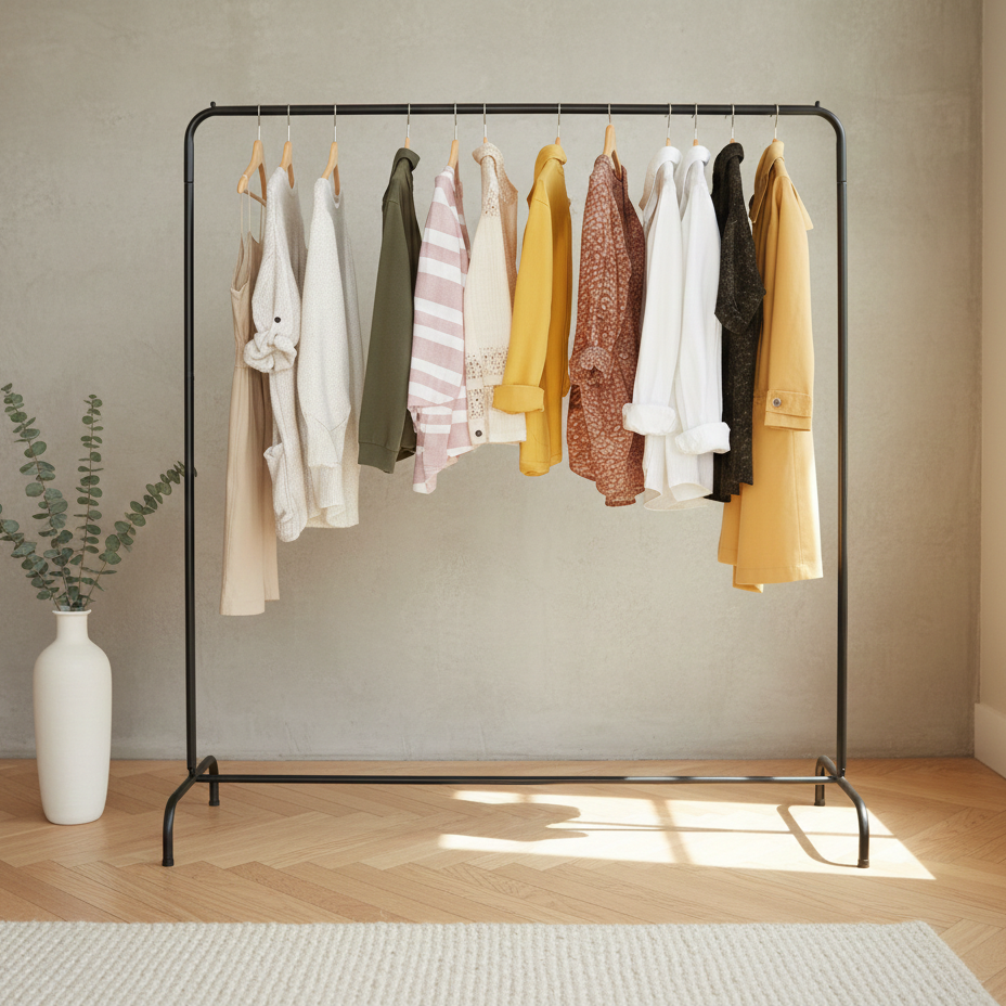 Metal Clothes Hanging Rack – Space-Saving Garment Organizer, Strong Frame