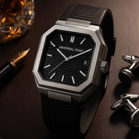 Universal Point UP 1988 Square Dial Watch – Leather Strap, 3 ATM WR Steel Case X