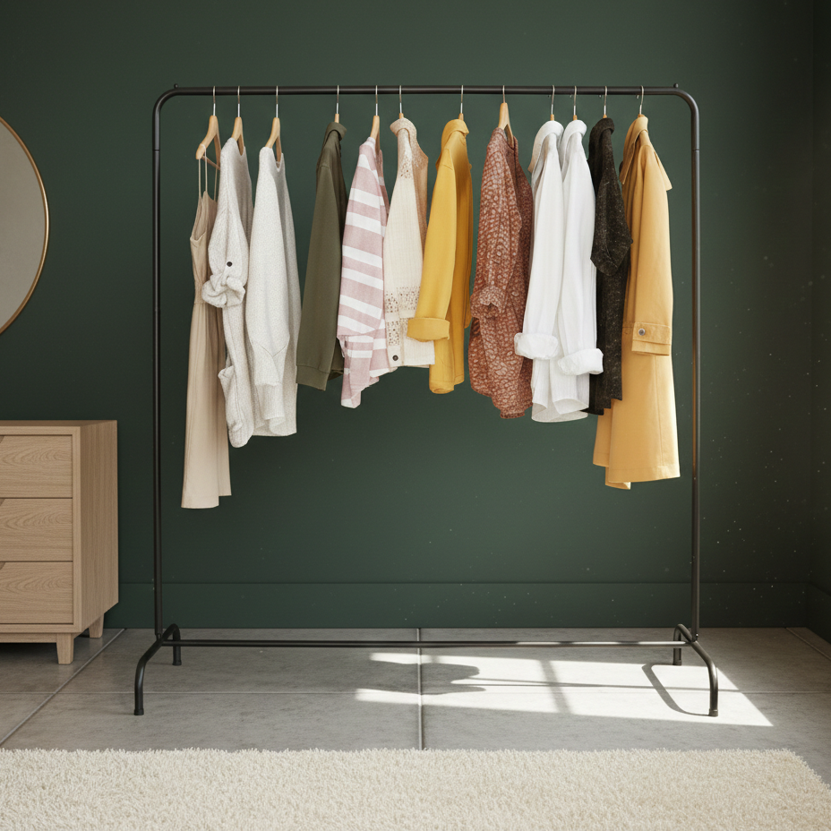 Metal Clothes Hanging Rack – Space-Saving Garment Organizer, Strong Frame