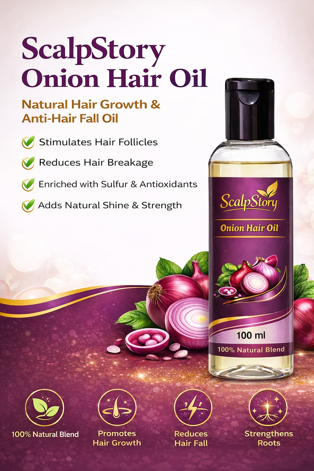 Onion Hair Oil – 100 ml | Anti-hair fall, strengthens & shines.