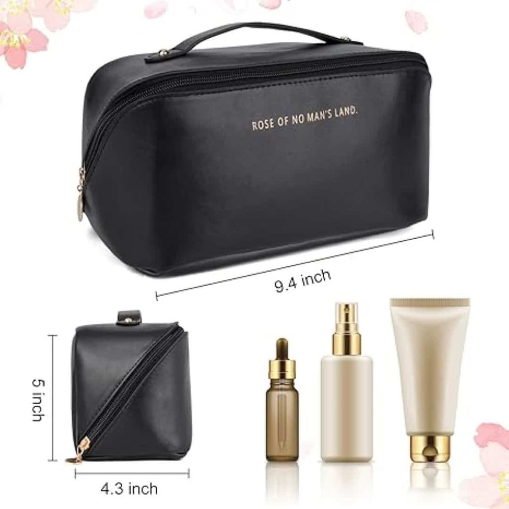 Large Leather Travel Cosmetic Organizer with Zipper