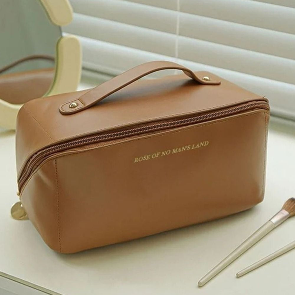 Large Leather Travel Cosmetic Organizer with Zipper