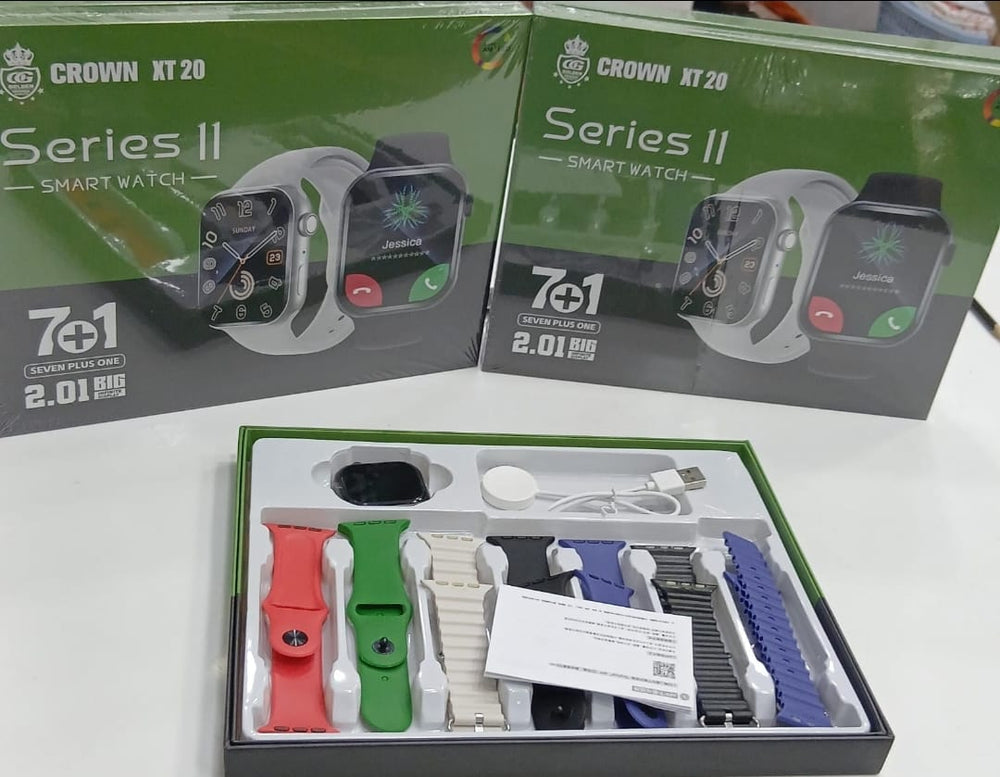 CROWN XT20 II Smartwatch – 2.01” Display, Bluetooth & 8 Stra